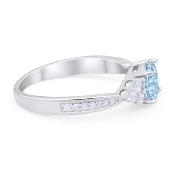 Art Deco Engagement Bridal Ring Simulated Aquamarine CZ 925 Sterling Silver